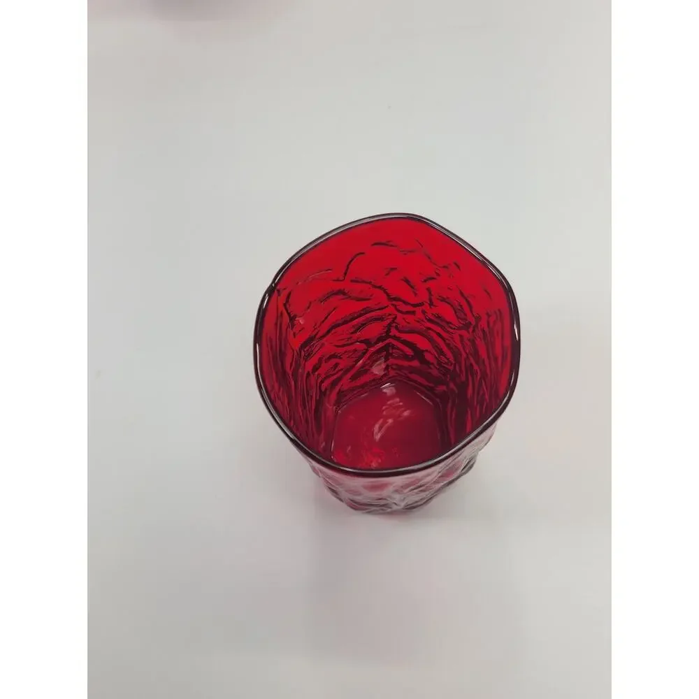 Vintage Seneca Driftwood Red Crinkle Glass Juice Tumblers Set of 6 MCM Ruby